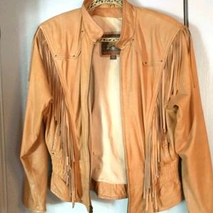 Womans Fringed Leather Jacket - Size Medium
